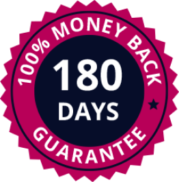 A 180-day 100% money-back guarantee badge.